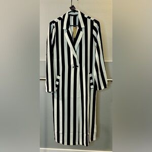 knot sisters Black and White Vertical Stripe Long Blazer Coat